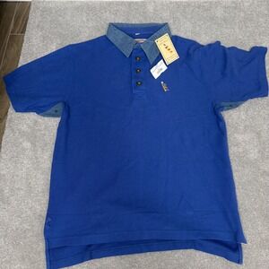 Pusser's B.V.I. Polo Shirt Mens Large Blue Denim Collar Nautical Yachting Flag